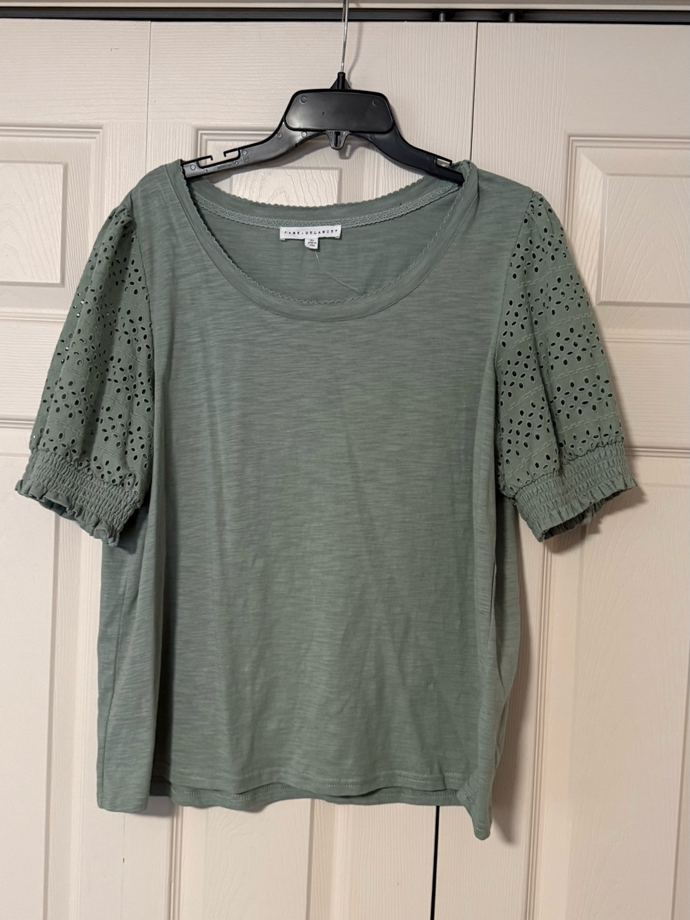 Jane and Delancey Sage Green Eyelet Puff Sleeve Tee